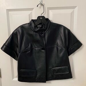 St. John Like New black lamb leather short sleeve jacket